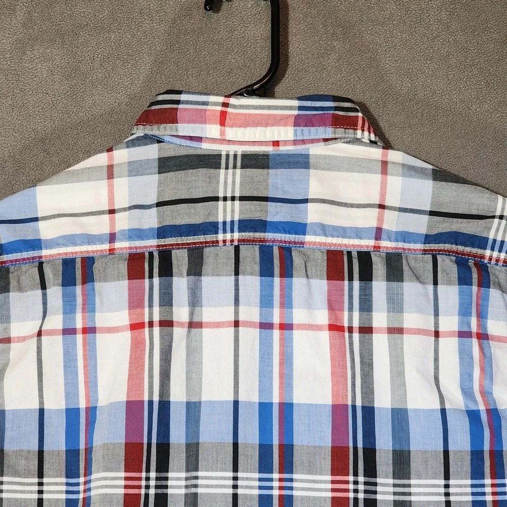 Levis Button Up Shirt M Men Modern Fit Plaid Red White Blue Western Cowboy Rodeo